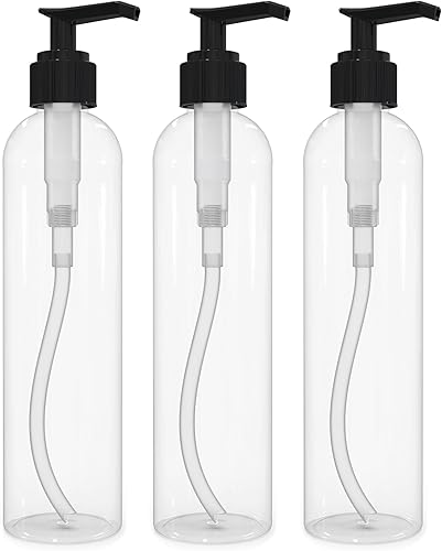 BRIGHTFROM Botellas con bomba de loción, envases de plástico recargables vacíos de 8 onzas, sin BPA, transparentes con dispensador negro para jabón,