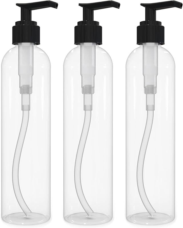 BRIGHTFROM Frascos Recarregáveis com Bomba para Loção, 240 mL, Plástico PET sem BPA, Transparentes com Dispensador Preto, Pacote com 3