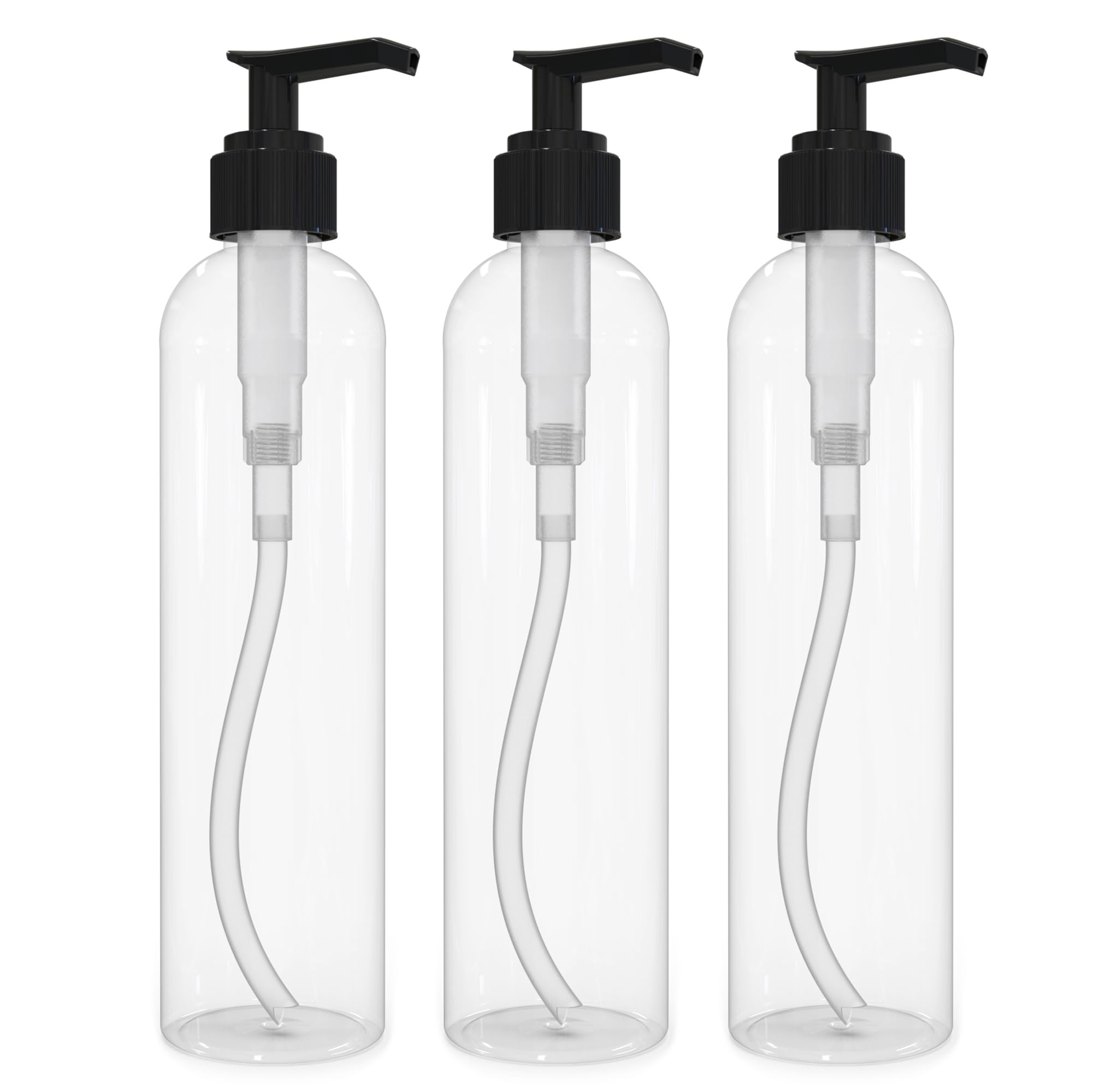 BRIGHTFROM Empty Lotion Pump Bottles, BPA-Free Refillable Plastic 8 Oz Clear PET Containers, Great for - Soap, Shampoo, Lotions, Liquid Body Soap, Creams and Massage Oil's (Pack of 3 Black)