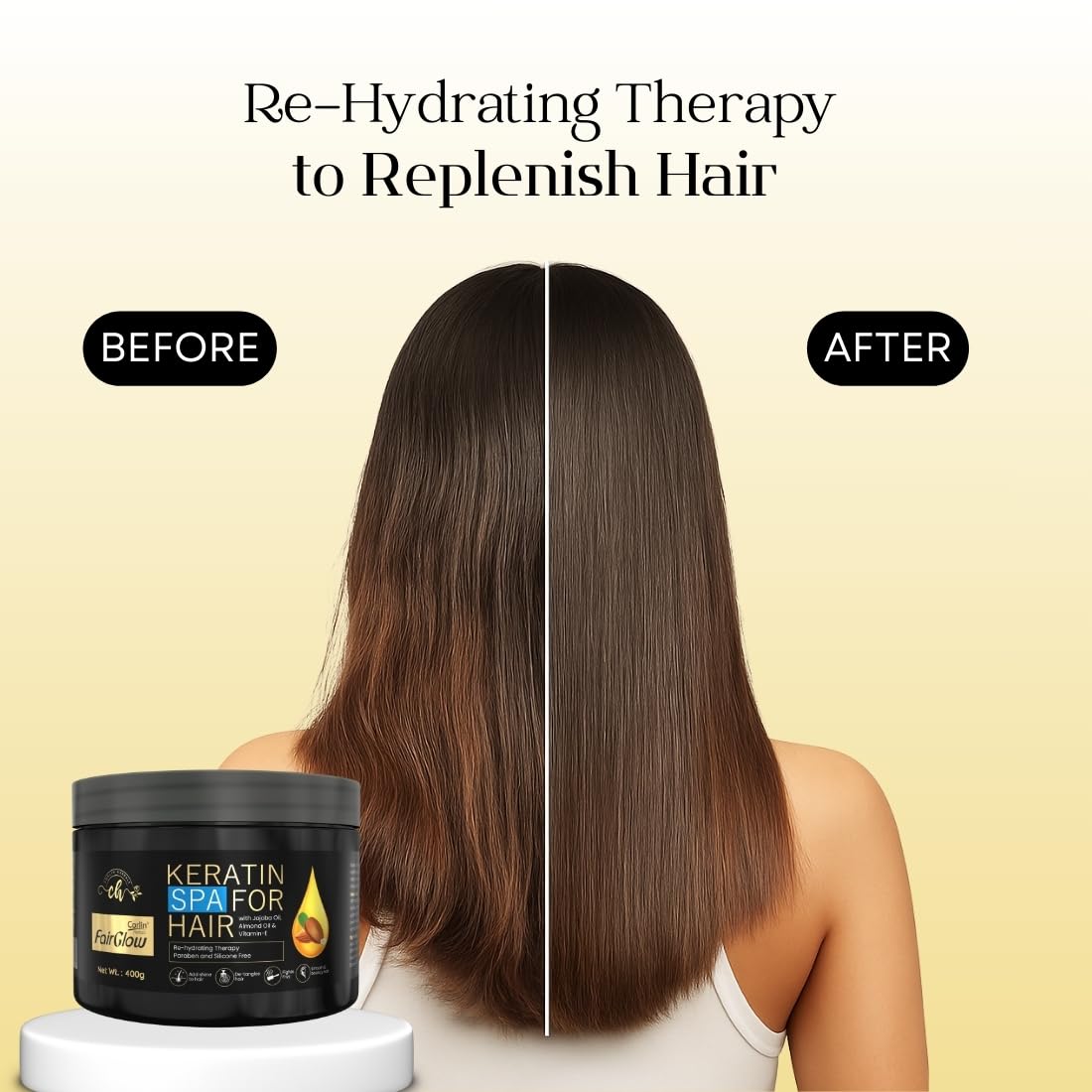 Corlin Fair Glow Keratin Hair Spa Cream, 400g | Re-hydrating Therapy for Dry Damaged Hair | For Men & Women 2