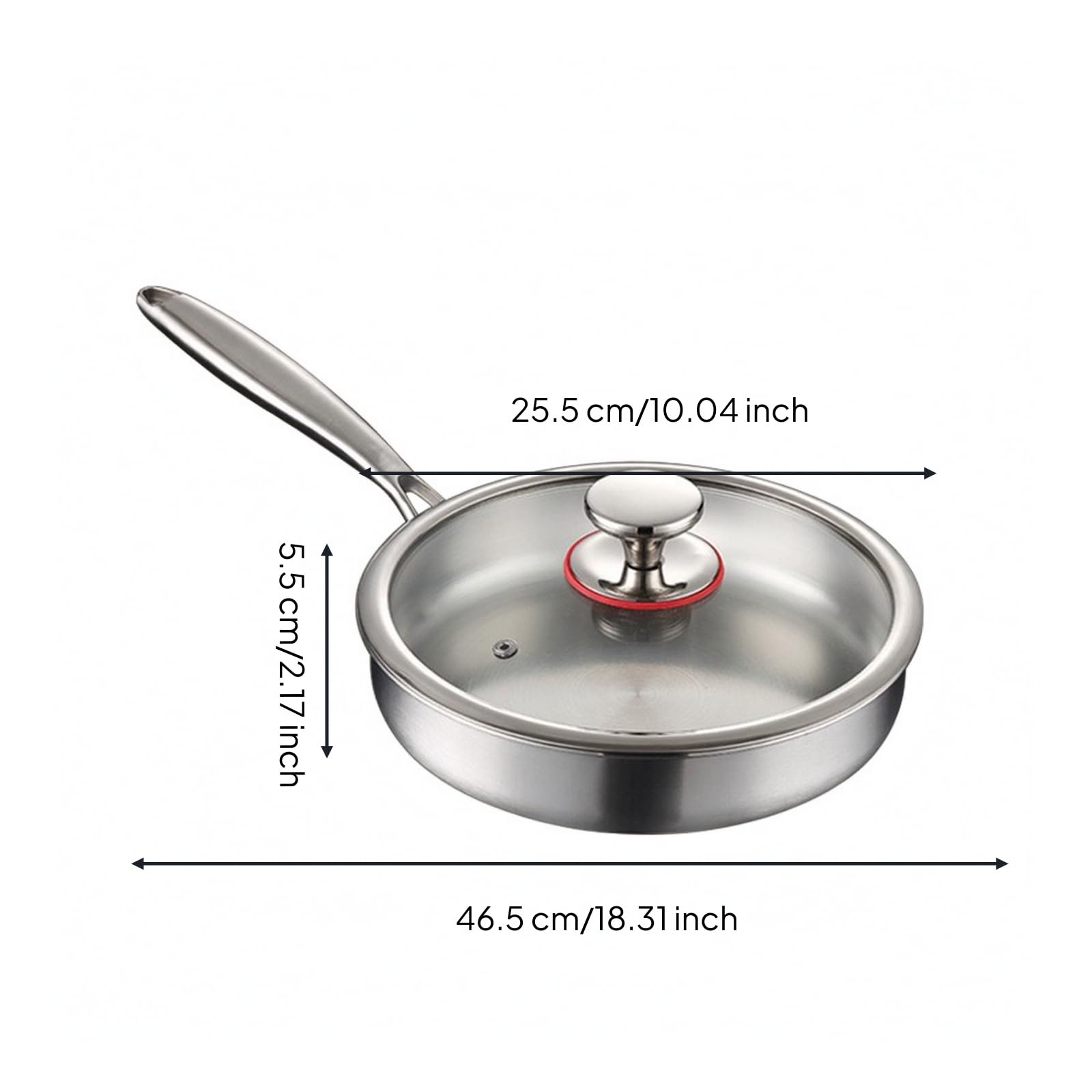 in Acciaio Inox con Coperchio Conduzione Termica Rapida Antiaderente senza Rivestimento Durevole per Fritture e Saltati, Colazioni, 26CM