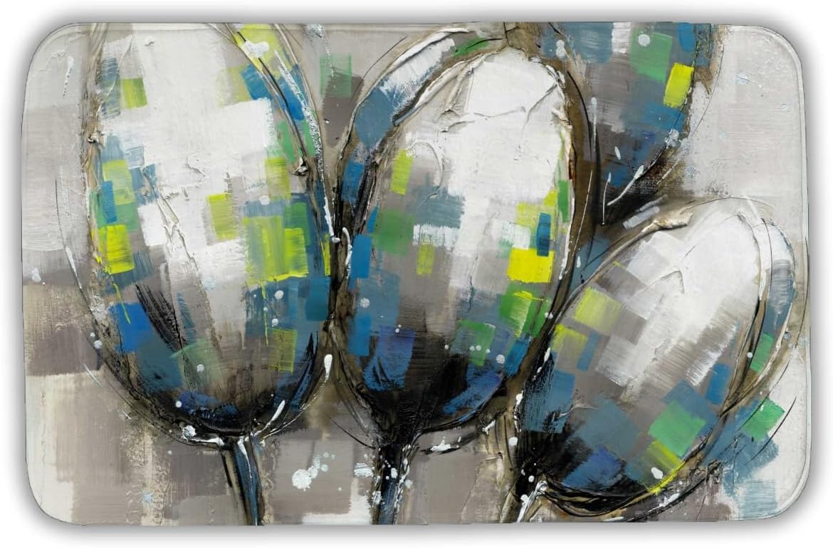 Begin Home Decor C1BM2134NUY35A 21 x 34 in. Abstract Blue Tulips Bath Mat - Bedroom Shapes Home Decor