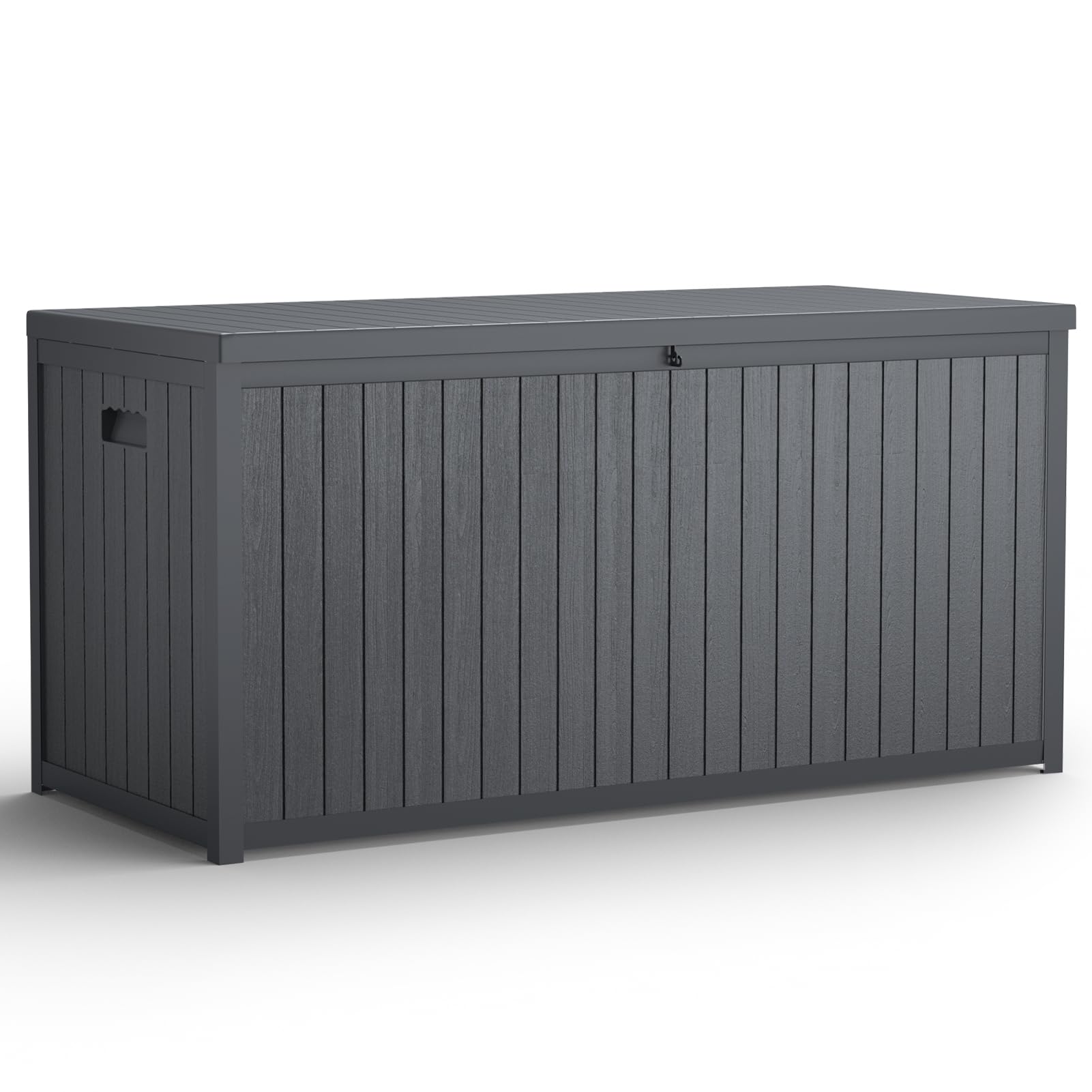 Fellie Lockable Outdoor Storage Box, Waterproof, Large Plastic Box for Garden Tools, Cushions, Toys, 125x56x61.5 cm, 430L (Grey)