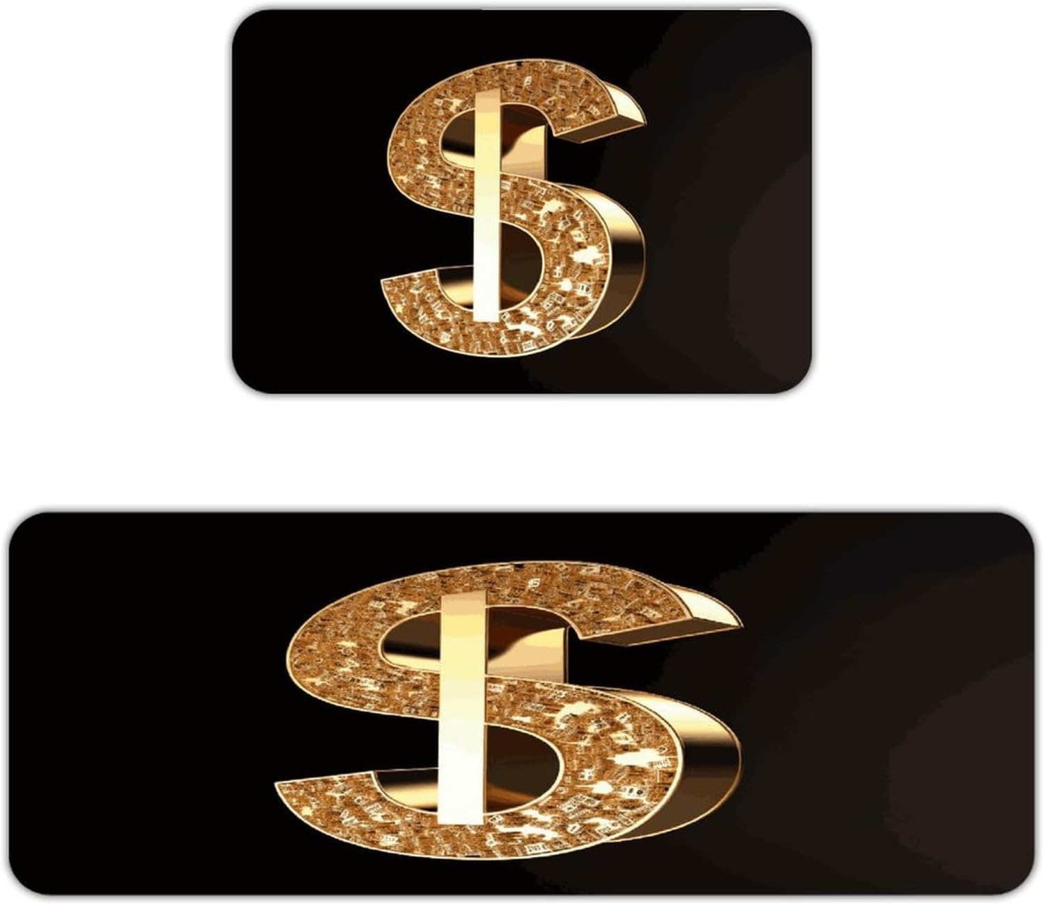 Gold Dollar Sign Kitchen Mats with 2PCS Non-Slip Washable,Kitchen Rug Heavy Duty Durable, Floor Mats for Kitchen,Office,Sink,Laundry