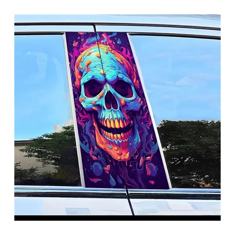Dabhuoc One Color Car Parts 2Pcs Car Center Pillar Protection Stickers Skull Pattern Scratch Resistant Film