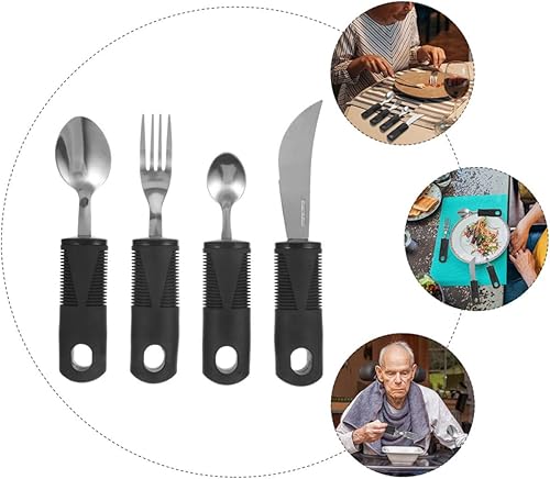 Miniatura 9 de Juego de utensilios adaptables con peso para s acero inoxidable TPR Grip Tenedores, cucharas y cuchillos, cubiertos antideslizantes a prueba de