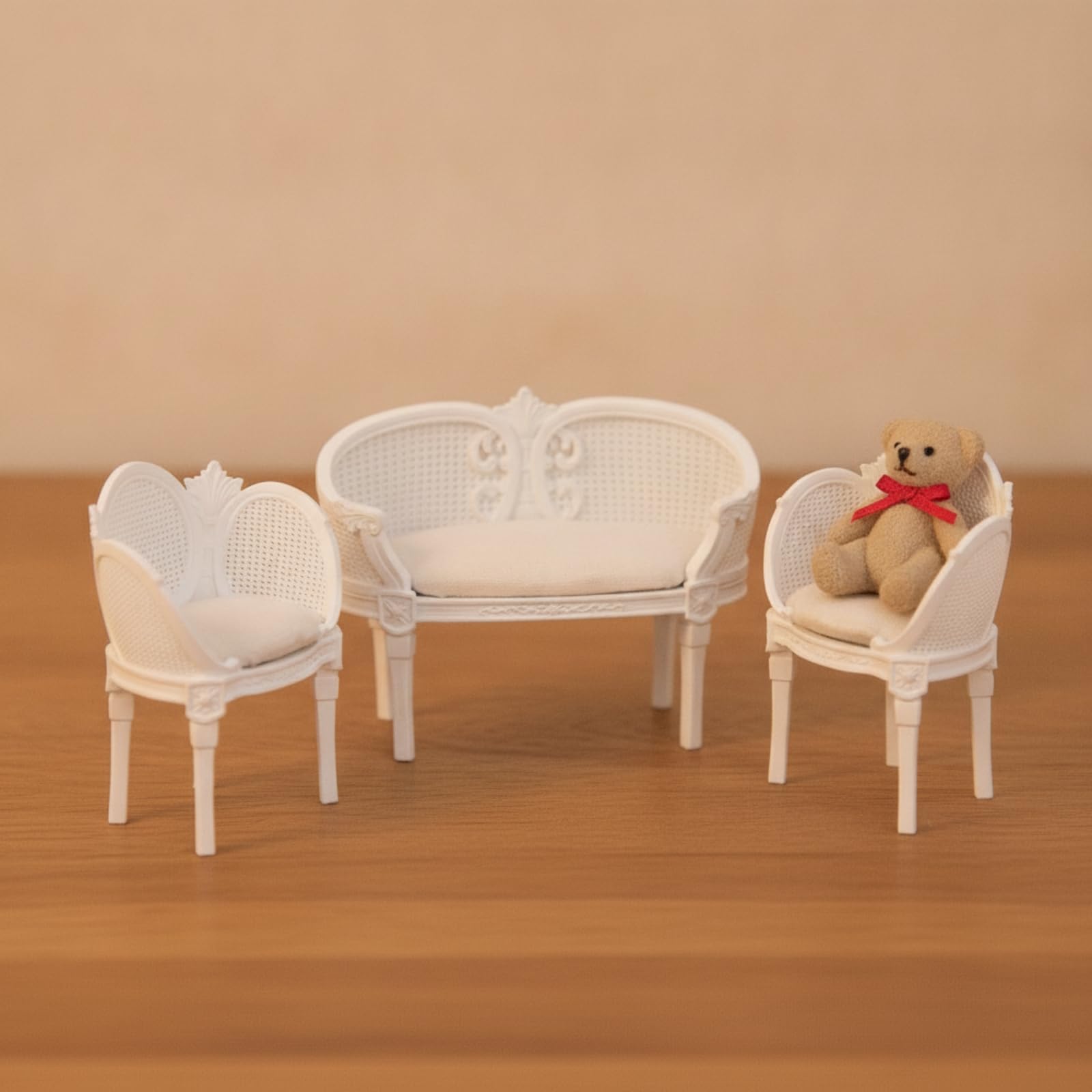 Divanetto in 1/12 con Rattan Tessuto Decorativo Centrale con Cuscino Padded E Gambe Dritte Adatto per Esposizioni E Ambienti Classici
