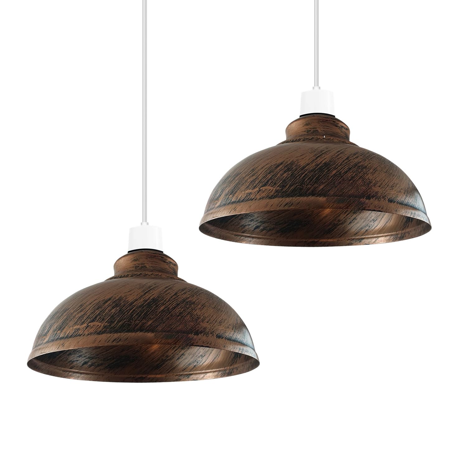 LEDSone 2 Pack Retro Ceiling Light Easy Fit Pendant Metal 29cm Curvy lampshade Modern Industrial Vintage Look Lamp Shade for Living Room (Brushed Copper - 2 Pack)