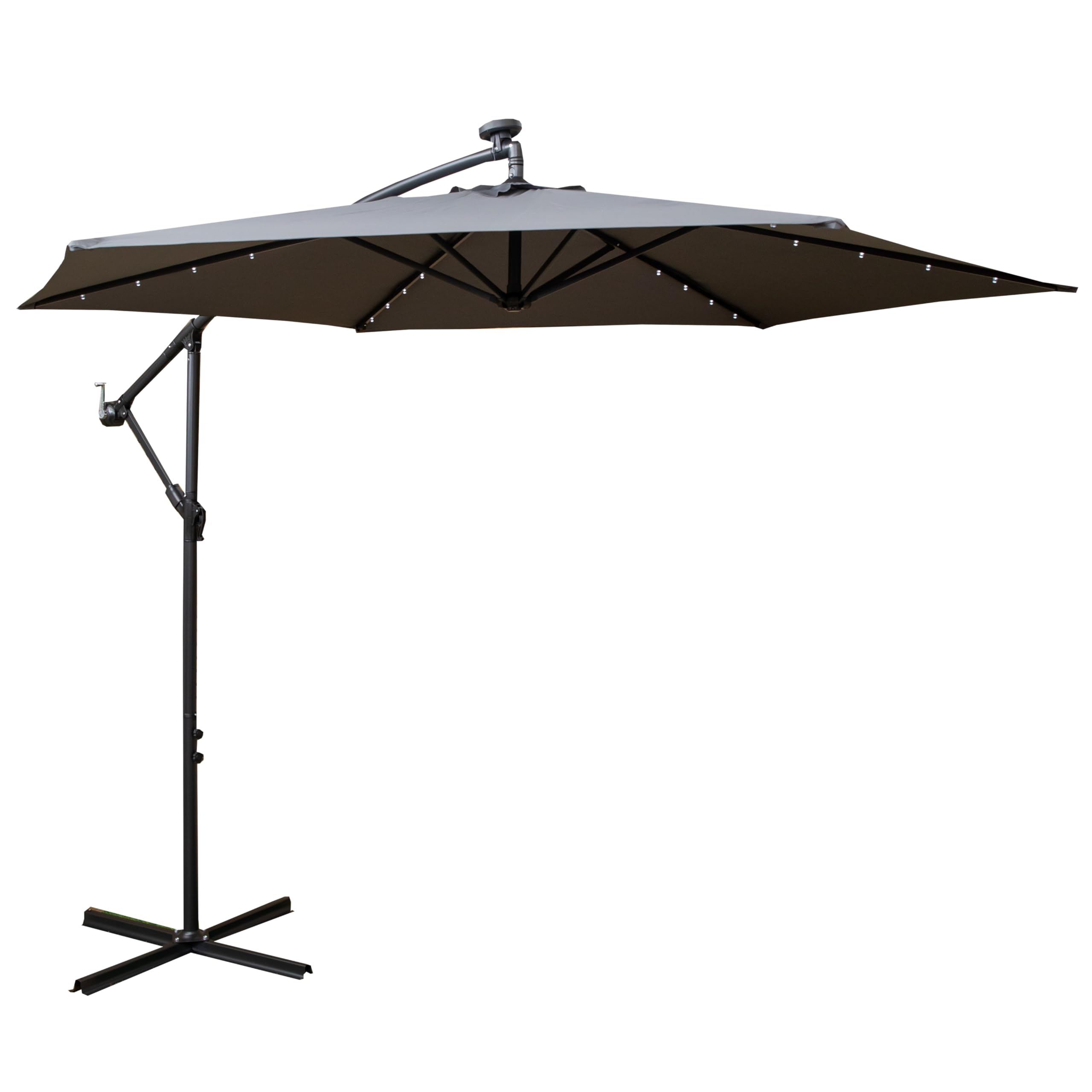 Samuel Alexander Parasol 3m Grey Polyester Cantilever with Solar LED Lights
