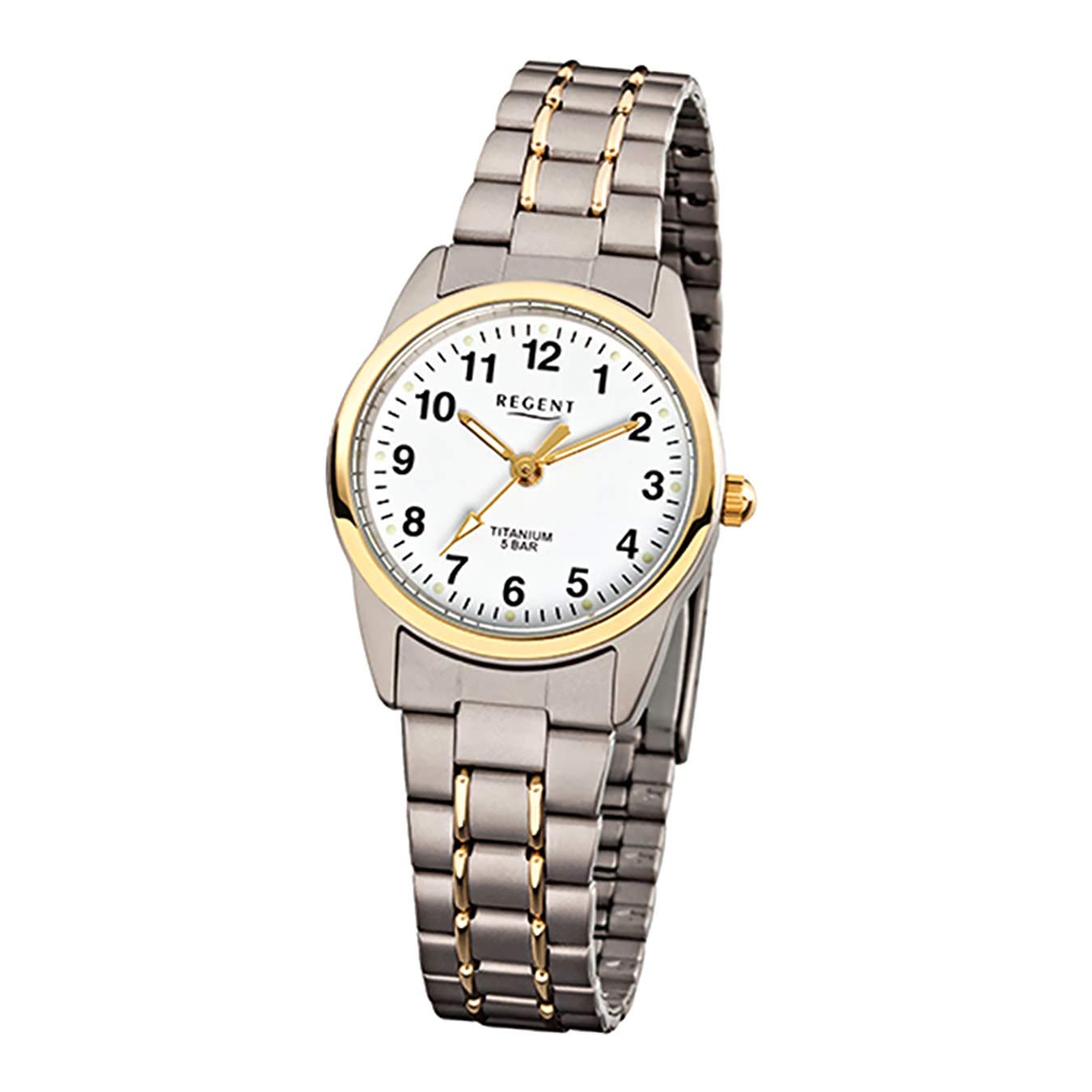 REGENT Armbanduhr grau Silber Gold F-428 Damen Analog-Quarzuhr D3URF428 Quarzuhr für die Frau