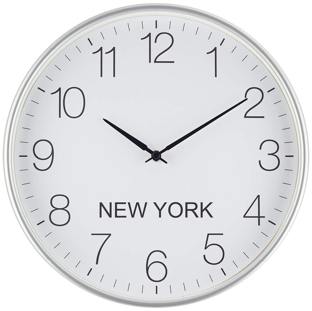 Eurotime Weltzeituhr Quarz 30 cm Kunststoffgehäuse Silber, Städtenamen frei gestaltbar, geräuscharmes Werk, kein Ticken, für Büro, Haushalt, Hobbyraum, Hotel etc; DREI Uhren im Set, 82800-07W3