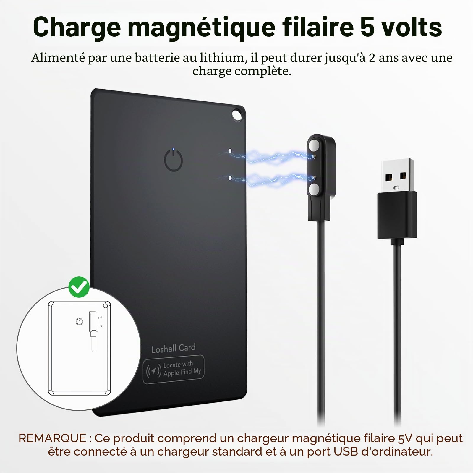Air Traceur Tag Wallet Traceur Carte Lot de 2, 1.6mm Tracker Card Compatible avec Apple Localiser (iOS Uniquement), Rechargeable Localisateur d'articles pour Portefeuille/Bagages/Valise/Sac/Clés, Noir