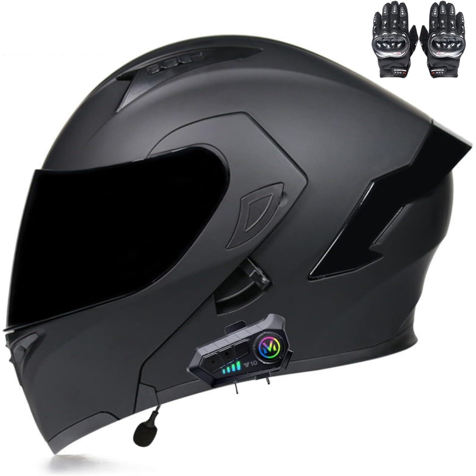 Kask motocyklowy z Bluetooth, kask składany motocyklowy, certyfikowany ECE kask modułowy z podwójnym wizjerem, z wbudowanym mikrofonem do automatycznej reakcji K, M=57~58cm