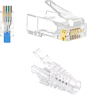 VCE Cat6 Pass Through RJ45 Connectors with Protection Boots 50-Pack,Ethernet Crimp Modular Plug for Cat6/Cat5/Cat5e UTP Solid & Stranded Network Cable,Transparent