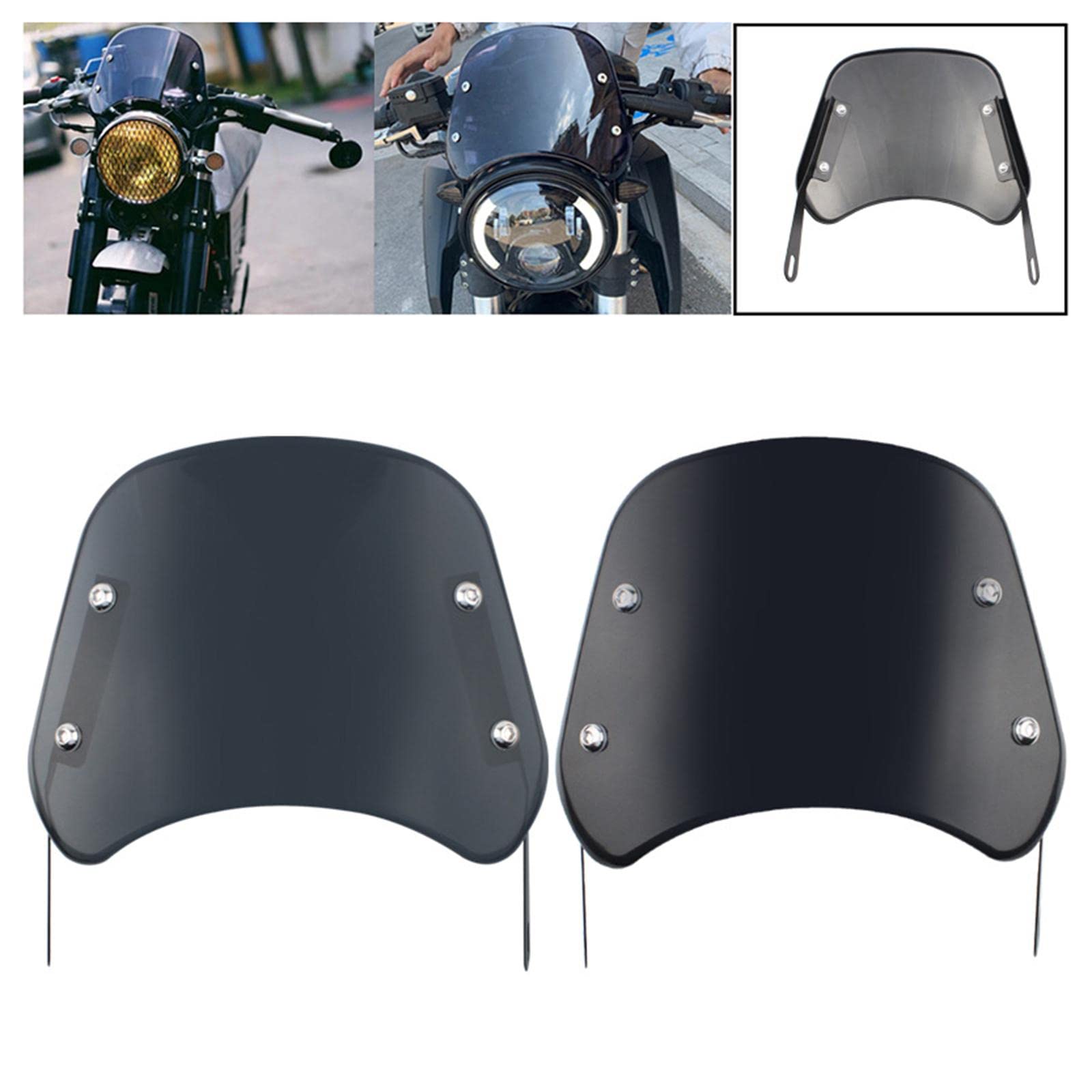 Universal-Windschutzscheibe Für Motorrad – 12,7–17,8 Cm, Schwarz, ABS-Kunststoff | Für Runde Scheinwerfer