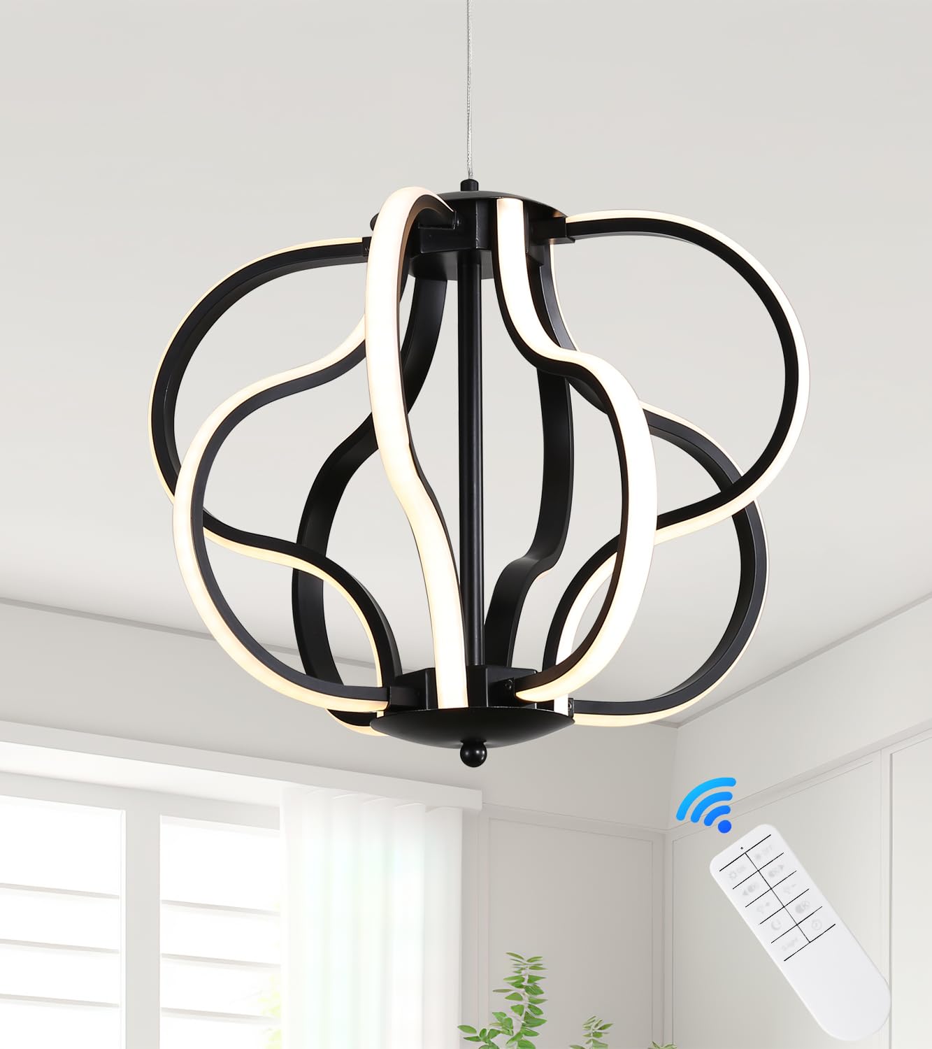 Munbea Modern Black LED Chandelier Ceiling Light Fixture, 8 Lights Hanging Pendant Lights for Dining Room Foyer Entryway Kitchen Living Room.