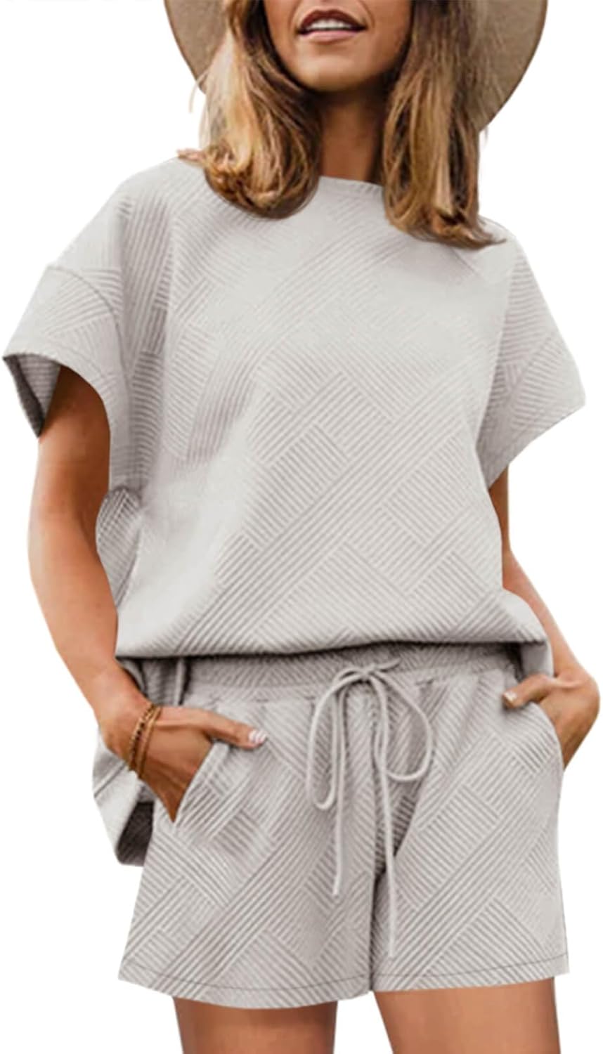 Imily Bela Womens Loungewear Set Short Sleeve Tops and Shorts 2 Piece Outfits Plus Size Oversized Pajama Set with Pockets