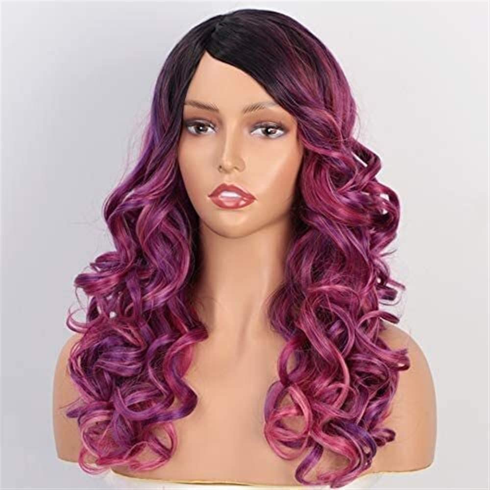 Parrucca Uso Quotidiano Parrucche Viola Ondulate Lunghe Ricci Per Le Donne Cappellino Per Parrucca Cosplay In Costume Sintetico Di Colore Medio Festa