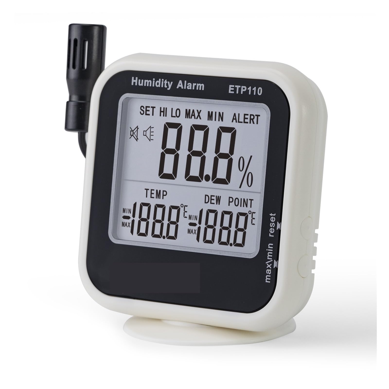 Medidor de temperatura y humedad ETP110, termómetro, higrómetro y monitor de humedad, medidor de punto de rocío for interiores y exteriores.