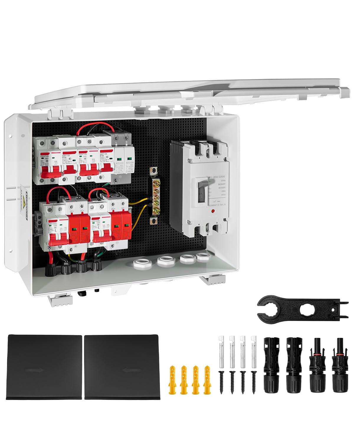 Photo 1 of PV Combiner Box 2 String Solar Distribution Box, IP65 Waterproof, with 25A 250A DC Circuit Breakers, 63A 125A AC Breakers, Outdoor Power Distribution Box for 8KW–10KW Inverter Systems