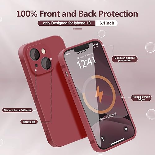 Miniatura 2 de YZR Funda de silicona compatible con iPhone 13 (6.1 pulgadas 2021), con protección de cámara, funda de silicona líquida para teléfono (rojo espino)