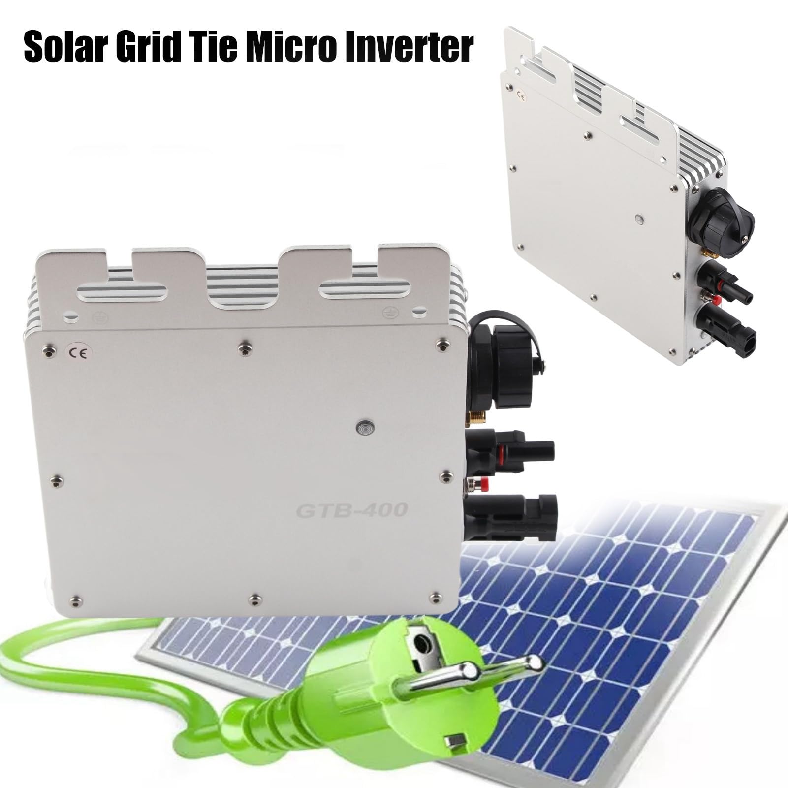 Micro Onduleur Solaire Grille Cravate Onduleur 400W 20A WIFI Contrôle Micro Onduleur Onduleur Solaire Contrôleur 120 230V AC Prises Identification Automatique IP65 Étanche(argent)