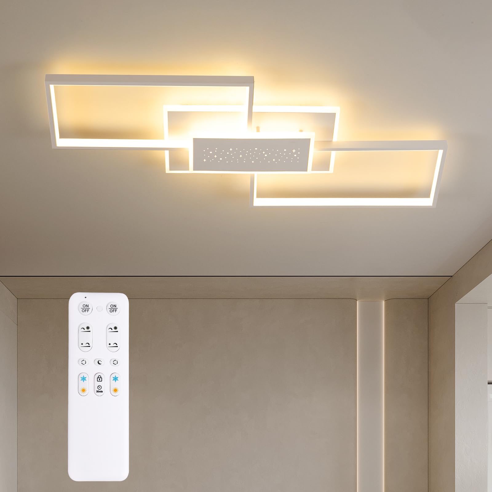 ANTENLICHT LED Deckenleuchte 80CM, 50W Deckenlampe, 3000K-6500K Dimmbar Rechteckige Wohnzimmerlampe, Mit Fernbedienung, Metall Moderne Lampe für Schlafzimmer Esszimmer