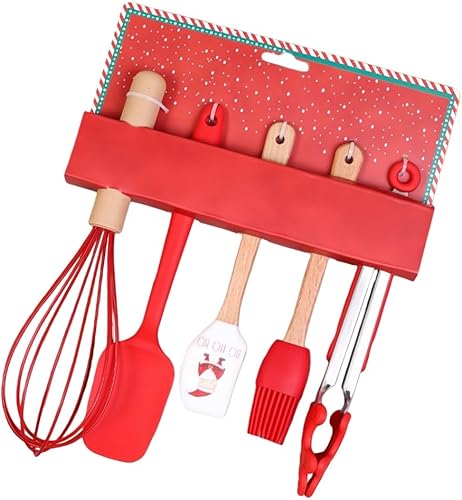 Juego de cocina de 5 piezas con temática navideña superficies de contacto de silicona, superficies de silicona seguras para contacto con alimentos,