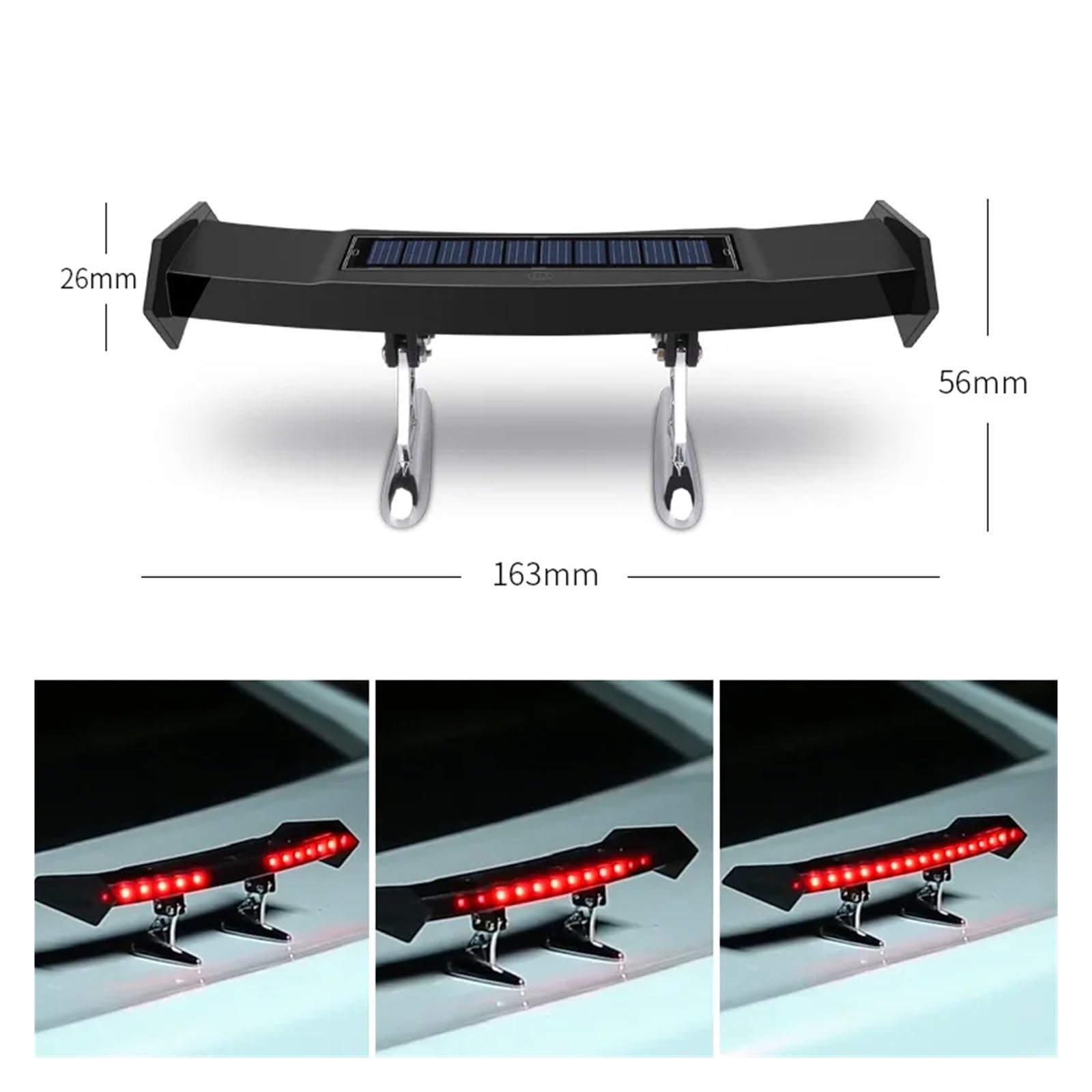 Alerón Trasero Luz Trasera Solar De 12V Alerón Trasero Universal para Coche Advertencia Intermitente, ala Impermeable con Sensor Accesorios Modificados