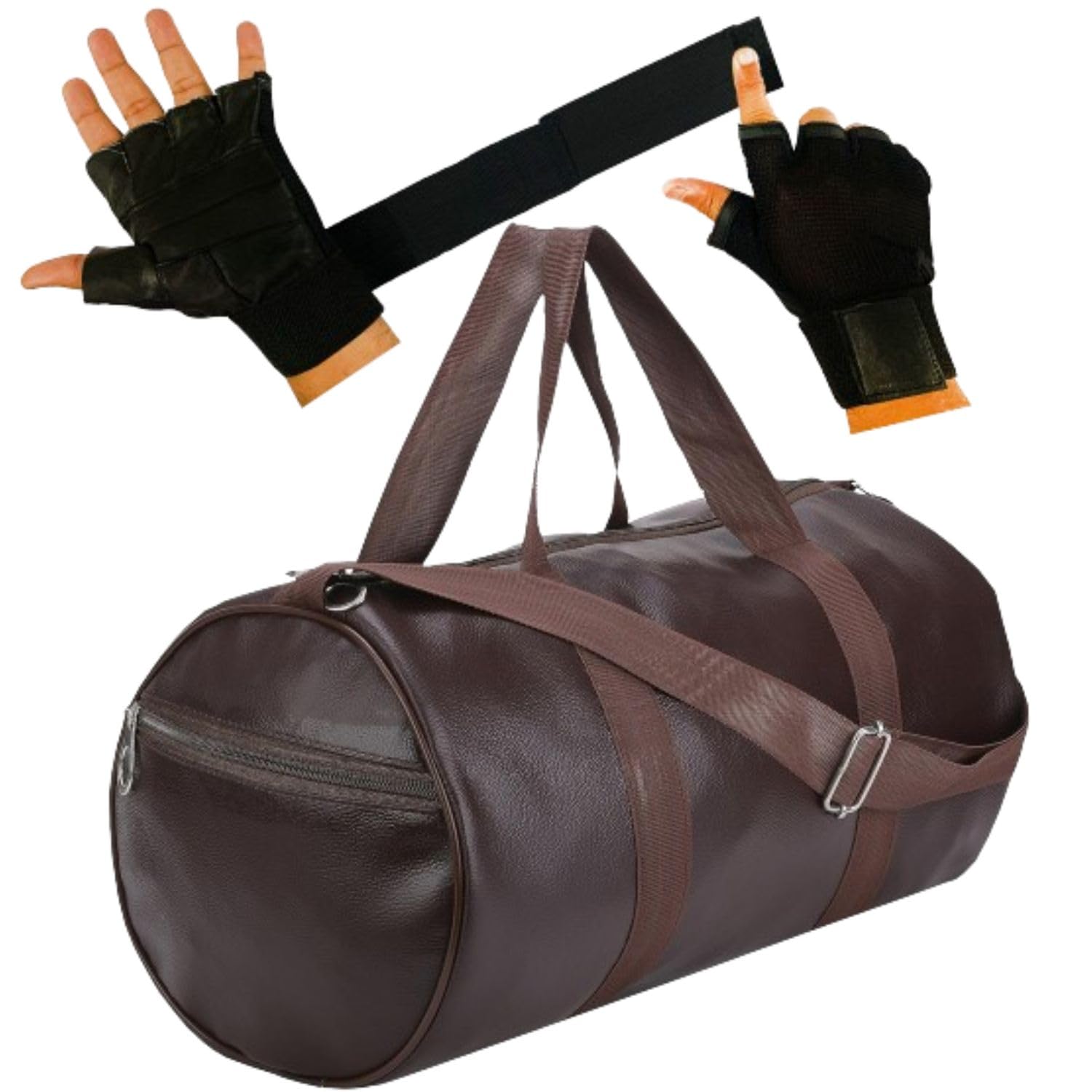 Duffle Gym Bag Combo of Polyester Gym Bag with Compartment| Black Gym Gloves| Gym Bag|Hand Gloves for Men 's & Women for Daily Exercise|Gym kit for Men and Women (Brown)-image-30