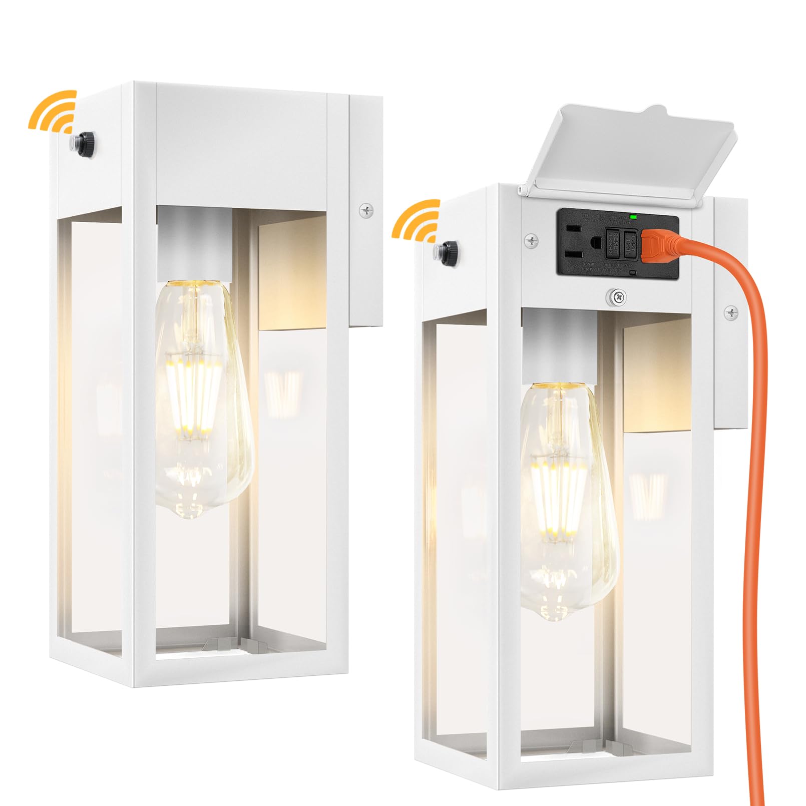 White Porch Lights with Outlet, Dusk to Dawn Outdoor Light, 2Pack