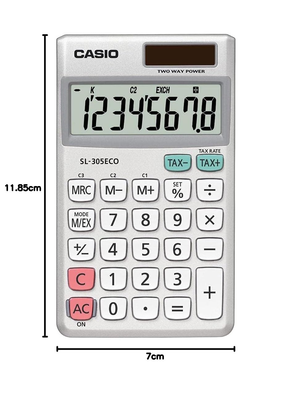 CASIO Taschenrechner SL-305ECO, 8-stellig, umweltfreundlich, Steuerberechnung, Aluminiumfront, Solar-/Batteriebetrieb (Packung mit 2)
