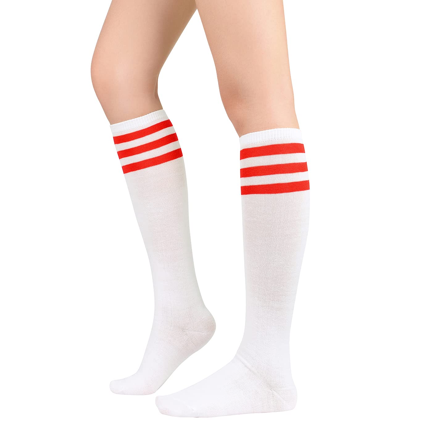 Zando Knee High Socks for Women Striped Athletic Long Tall Tube Socks Outdoor Sports Casual Thigh High Stockings
