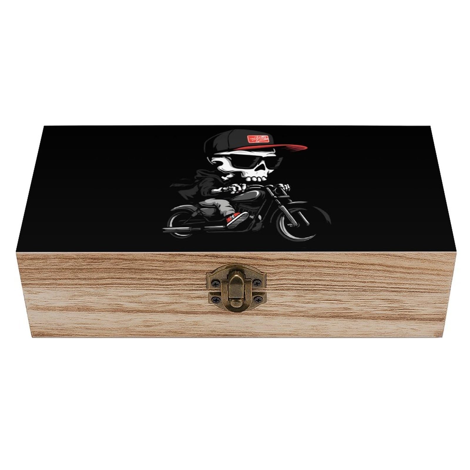 HLBSDM Skeleton Motorbike Wooden Box with Hinged Lid Decorative Storage Case Container