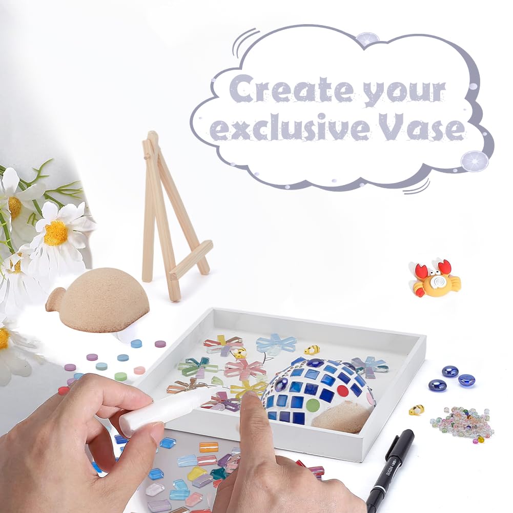 WEBEEDY DIY Mosaic Painting Kit Handmade Flower Vase Pattern Square Frame Mosaic Arts and Craft Kits DIY Adult Mosaic Making Projects Kits with Instruction Christmas Home Table Decor,20x20cm - Image 4
