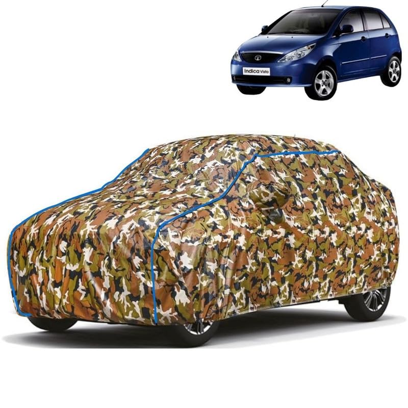 FAVY Car Cover Compatible with Tata Indica Vista | Dustproof, UV Protection, Scratch Resistant, Antenna & Mirror Pocket, Triple Stitched, Windproof Buckle Strap