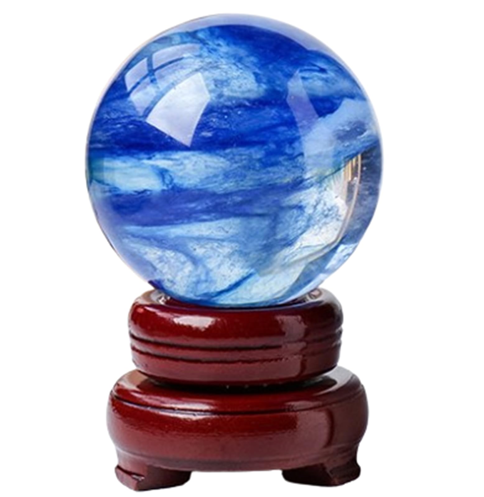 FOPURE Melting Crystal Blue Quartz Ball with Stand,FengShui Decoration Crystals Sphere for Divination Home Office Decor,9cm/3.5in