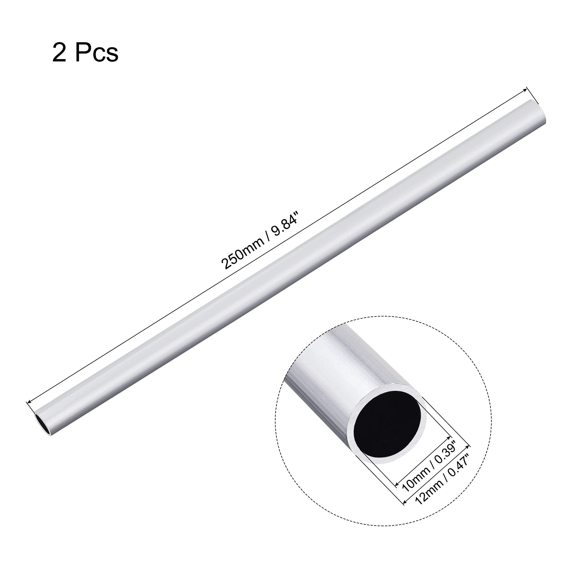 Tuyau Tube Aluminium 6063 SOURCING MAP 3mm Diamètre intérieur 12mm