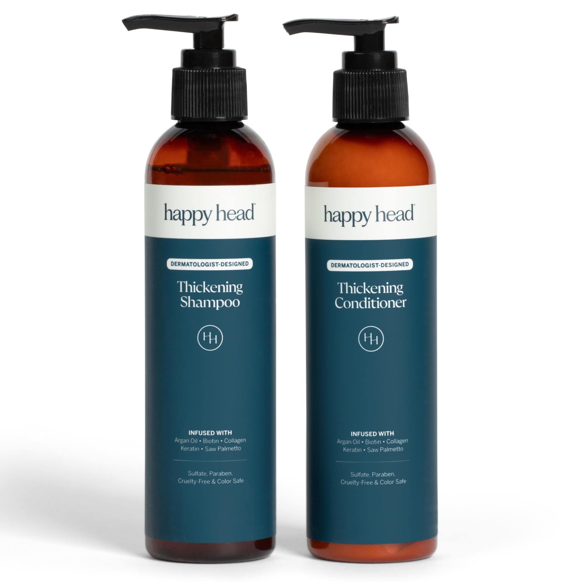 Happy Head Hair Shampoo & Conditioner Set for Men & Women with Biotin, Argan Oil, Collagen & Keratin, Daily Hair Care Routine for All Hair Types, Hydrating & Frizz Control Set for At Home Use