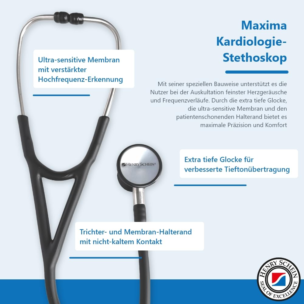Henry Schein – Maxima Kardiologie-Stethoskop, 1 Stück, Cardiology-Stethoskop, schwarz