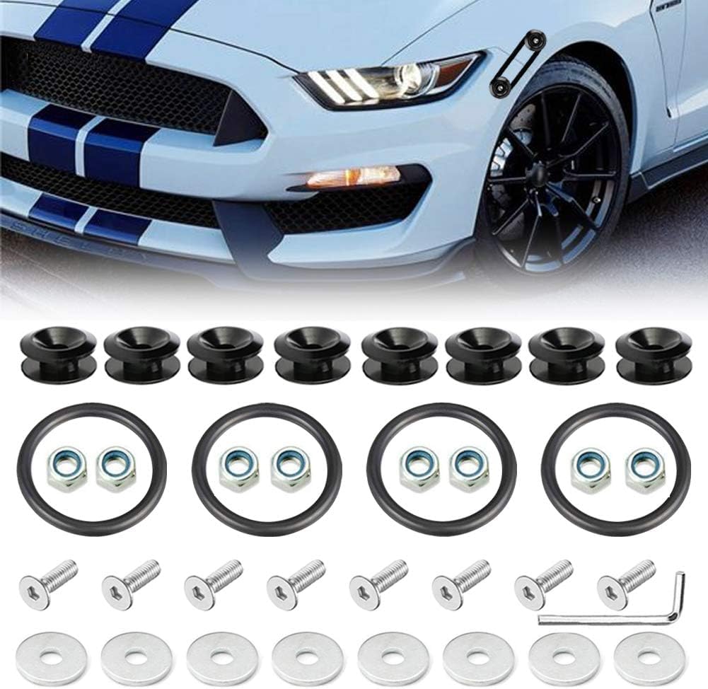 8Pcs Universal Fit Finish Bumper Quick Release Fastener Kit For Car Bumper Trunk Fender Hatch Lid (Black)