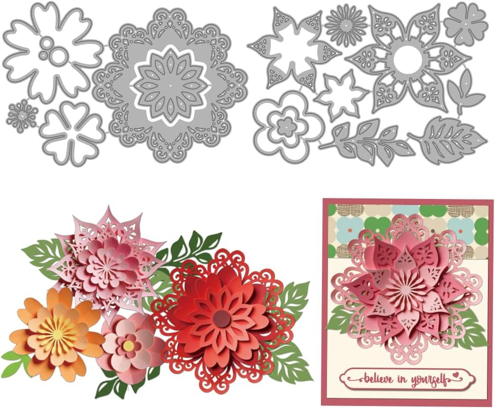 MAYJOYDIY 3D Flowers Metal Cutting Dies Openwork Floral Leaves Die Cuts Stencils Large Paper Flowers Embossing Template Dies for DIY Paper Craft Card Making Scrapbooking Album Decor