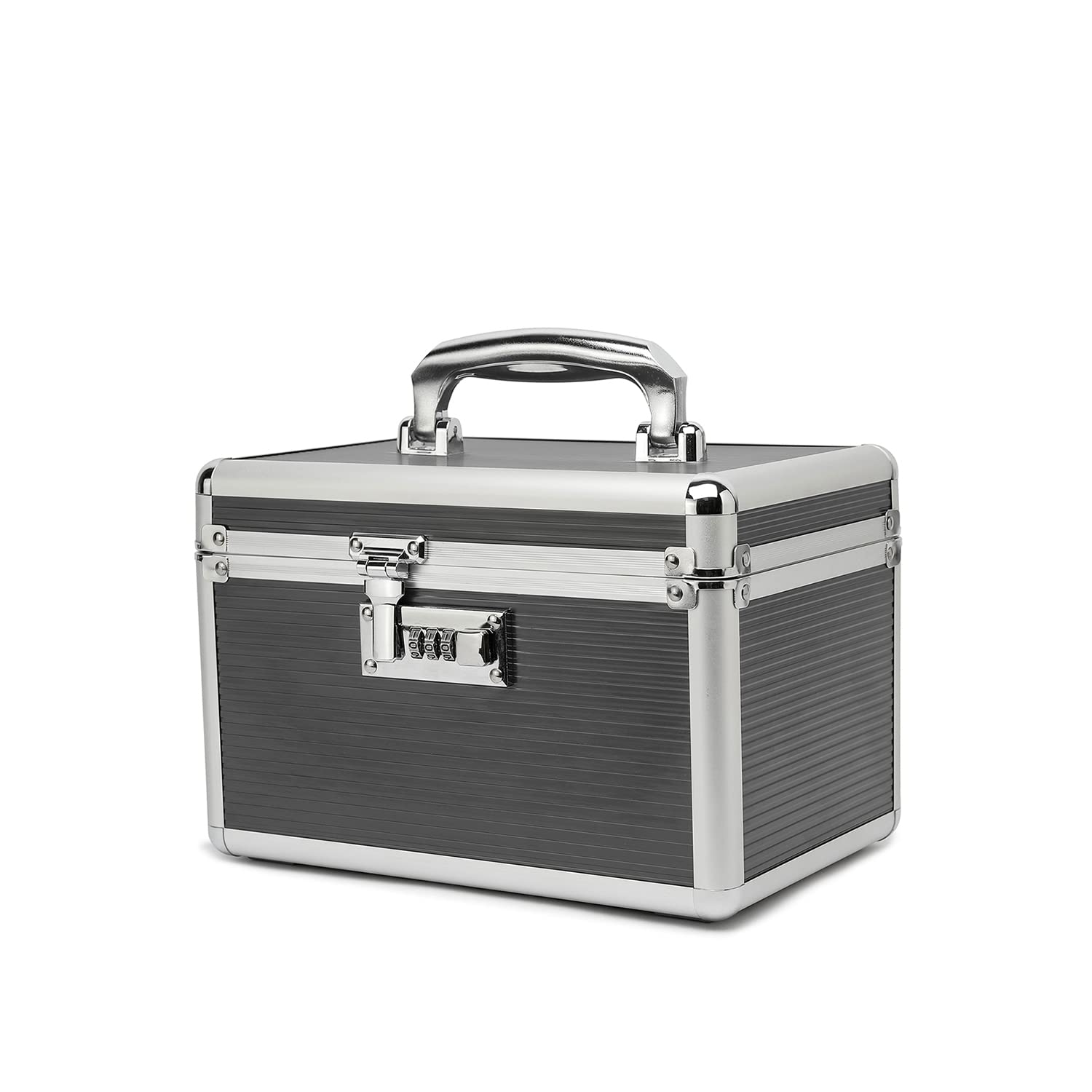 HEWEI WORKS Lockable Medication Box with Portable Storage Case, 25.9x17.3x17.3cm, Childproof Medicine Lock Organizer, Lockbox for Secure Cash, Jewelry, ID Documents (Gray/Small)