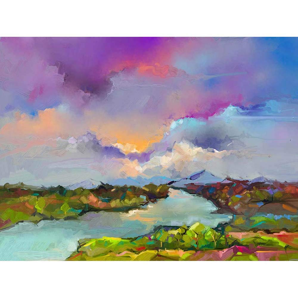 Wee Blue Coo Contemporary Colourful Landscape Art Print Poster Wall Decor 12X16 Inch