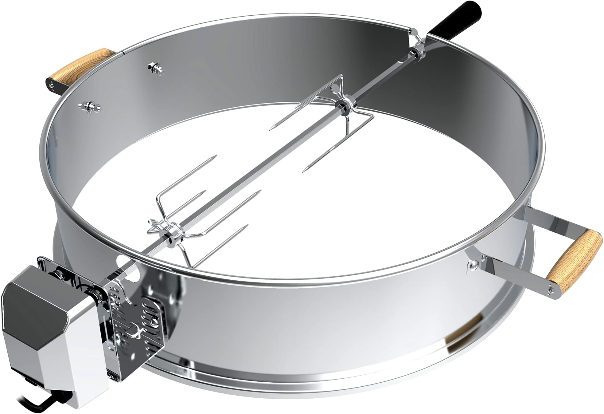 BBQSTAR Stainless Steel 22.5-in Kettle Grill Rotisserie Kit-Rotisserie Ring/Spit Motor Driver/4-Prong Meat Forks/Blanace Shaft/Handle-for Weber Original Kettle 22-in Charcoal Kettle Grills