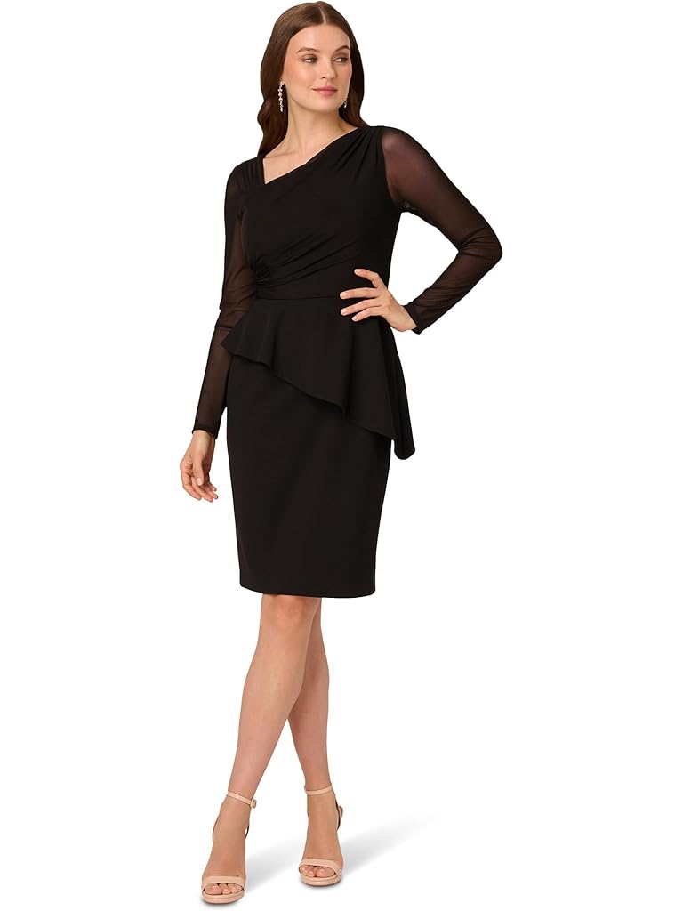 Black Adrianna Papell Asymmetrical Crepe Dress