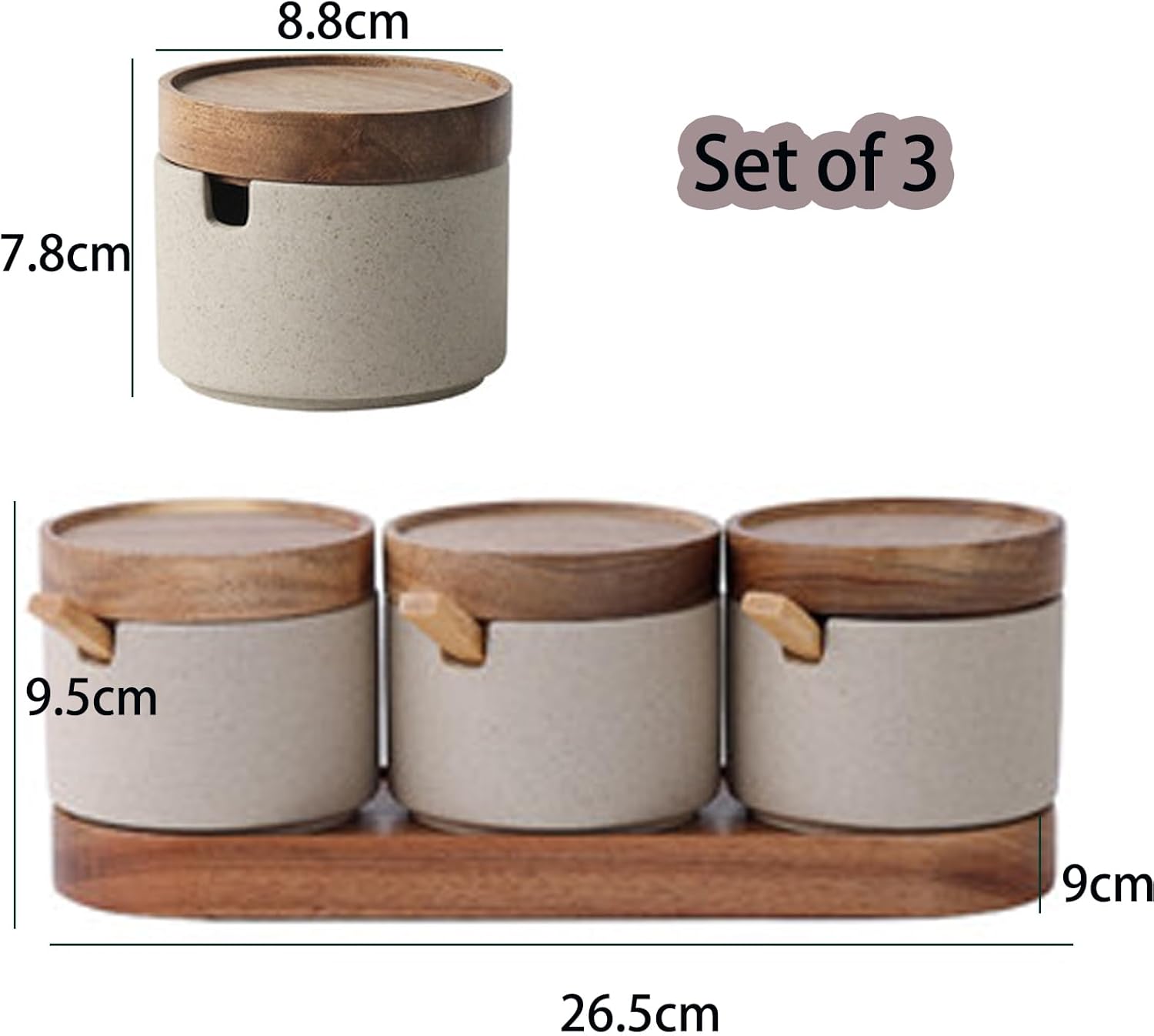 Dxcaicc Spice Jar Set, Clay Spice Organizer Jar with Wood Tray, Vintage Stoneware Japanese Spice Jar, Kitchen Seasoning Storage,Set of 3