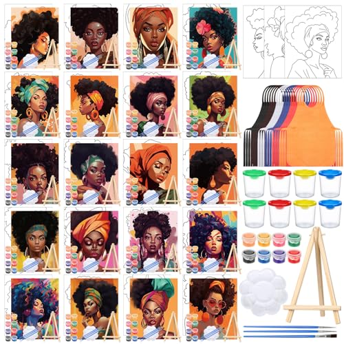 Sherr 140 Pcs 20 Set Pre Drawn Canvas Kit for Painting Craft Sip and Paint Kit for Adults Pre Printed Canvas Painting Favor for Virtual DIY Birthday Gifts Adult's Date Party(Elegant Lady)
