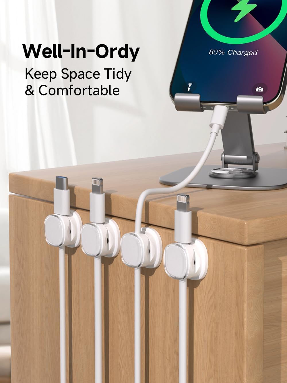 Magnetic Cable Clips, Adjustable Cord Holder Management, Adhesive Wire Keeper Organizer for Home Office Desk Phone PC Car Wall Desktop Nightstand Appliance (9-PCS White) - Image 4