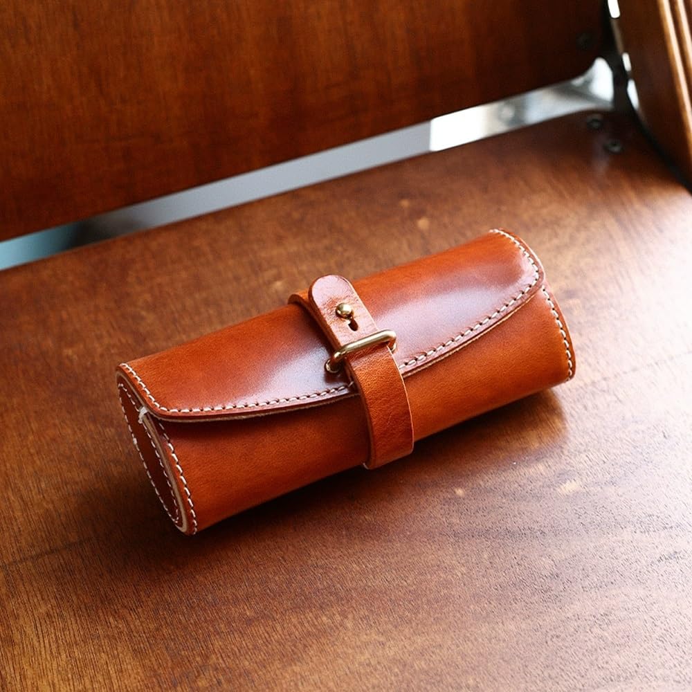 Skórzane etui na okulary, przenośne etui na okulary przeciwsłoneczne odporne na ściskanie, wąskie etui dla kobiet mężczyzn, retro minimalistyczny, ręcznie robiony uchwyt na okulary przeciwsłoneczne (
